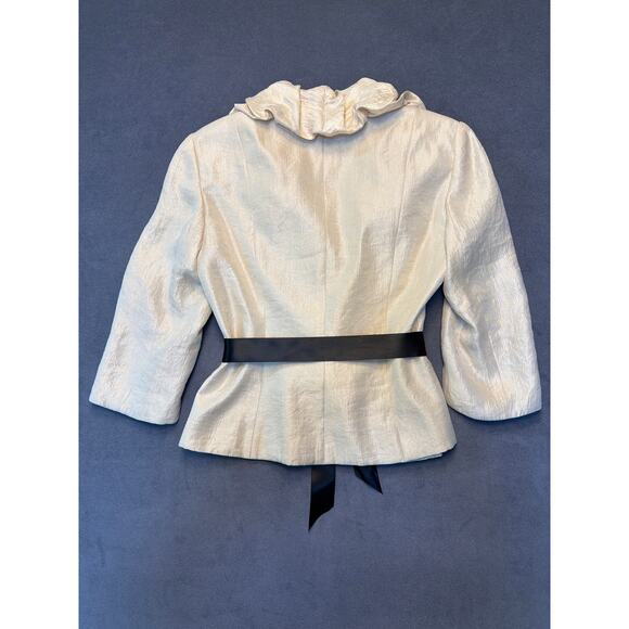 Adrianna Papell Jacket Champagne 3/4 Sleeve Ruffle Belt Elegant Blazer Coat WM 8 - Picture 12 of 12
